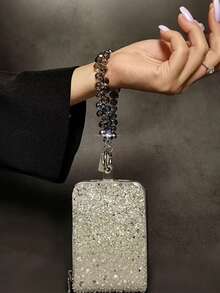 Bling Crystal Beaded Phone Wrist Strap - Shiny Iridescent Rhinestone Chain Anti-Lost Lanyard For Phone Bags Keys - A - View 2