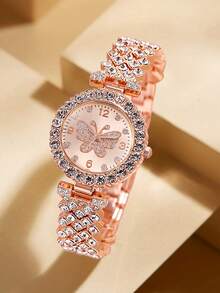1件装女士石英表，奢华钻石，优雅简约蝴蝶表盘设计，适合日常佩戴、派对装饰、情人节、母亲节、生日、节日，也是送给朋友和母亲的礼物。 - 彩色 - 查看 5