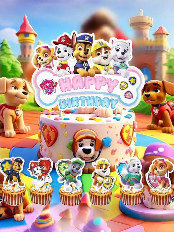 13/17pcs/Set Paw Patrol Wangwang Team Themed Birthday Party Supplies, Dog Patrol Team Cake Topper Decoration Set, Suitable For Birthday Party Decoration