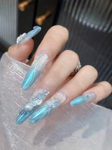 50件海洋系列美甲装饰套装，50件白色/蓝色/极光海洋主题3D海星美甲水钻美甲用品，贝壳海星海豚鱼尾美甲宝石，女士DIY美甲用品 - 彩色 - 查看 6