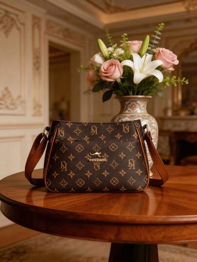 Printed Letter Small Square Bag, Multi-Pocket Practical Crossbody Bag, Suitable For Outings, Daily Use For Middle-Aged And Elderly Women, Can Hold Phone, Wallet, Cosmetics, PU Material Retro Fashion