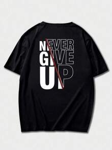 Áo thun nam tay ngắn cổ tròn in chữ "Never Give Up" phong cách mùa hè GRDR, thoải mái và thời trang. - màu đen - Xem 4