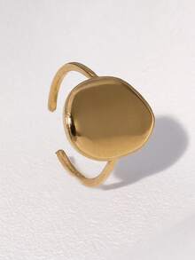 1pc Minimalist Asymmetrical Ellipse Geometric Open Ring, Fashionable Versatile High-End Stainless Steel Gold-Plated Jewelry, Suitable For Women's Daily, Party And Date Wear - Multicolor - View 3