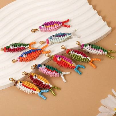 1 chiếc móc khóa hình cá chép phong thủy nhiều màu sắc, móc khóa cá chép thêu hạt cườm thủ công, quà tặng mặt dây chuyền độc đáo