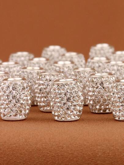 10pcs Barrel-Shaped Rhinestone Beads, European Style Large Hole Beads, Handmade Polymer Clay Decor Fashion Spacer Beads, For DIY Necklace, Bracelet Jewelry Making Craft Supplies