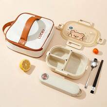 1000ML 3 Compartments Portable Plastic Lunch Box, Cute Patterned Fruit Salad Bento Box, Large Capacity Sealed Leak Proof Lunch Container, Detachable Divided Fruit Fresh-Keeping Box, Microwave Heatable, Suitable For Student And Adult Use In School, Office, Outdoor Camping, Picnic, Travel - Multicolor - View 16