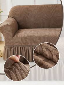 1pc Stretch Sofa Cover, Leaf Pattern Skirt Design, Dirt-Resistant, Washable (Hand Wash, Machine Wash, Dry Clean) Suitable For Loveseat, Living Room Sofa, Furniture - Coffee Brown - View 5
