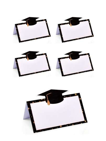 50pcs Graduation Ceremony Seat Cards, Black Graduation Party Place Cards, Dining Table Seating Cards, Pre-Punched Easy Folding Blank Cards Suitable For Banquet, Reception, Party, Can Be Used As Gifts And Decorations, Graduation Theme, Writable And Decorative Cards, Graduation Party Table Decor