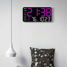 大型数字挂钟，带温度、日期、星期显示、遥控器、USB供电，桌面/壁挂式双闹钟LED钟 - 白殼綠燈 - 查看 5