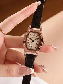 LIANDU Đồng hồ nữ phong cách retro thanh lịch, mặt tròn, máy quartz, dây da PU, thích hợp đeo hàng ngày, quà tặng sinh nhật. - màu nâu - Xem 2