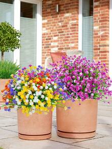 6支户外仿真花，不褪色假塑料花，逼真植物，适用于装饰、悬挂式花盆、室内/室外花园、门廊、窗台、家居、婚礼、农舍等。户外装饰、花园装饰、庭院、窗台花箱、厨房、家居装饰，多种颜色可选，适用于室内/室外花园、窗台、花盆、春季装饰（颜色随机） - 彩色 - 查看 2