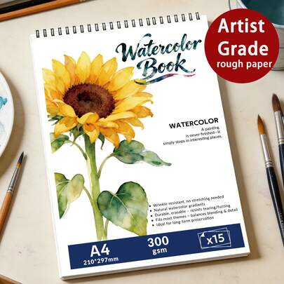 Cuaderno de bocetos de acuarela profesional - Portada de girasol | Tamaño A4/A5, 300 g/m² 15 hojas de papel rugoso | Material libre de ácido, adecuado para pintura botánica, dibujo de naturaleza muerta y proyectos creativos de estudio | Ideal para artistas aficionados y entusiastas de las plantas, tapa dura
