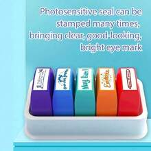 1PC Complete Self-Inking Press Teacher Stamp Set, Durable Handle Multi-Color Switchable, Motivational Phrases For Homework Grading, Positive Classroom Reinforcement, Creative Pattern Combinations - 1 Set - View 5