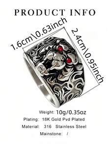 1pc Powerful Tiger Face Niche Style Stainless Steel Ring, Electroplated Waterproof Fade-Resistant, Suitable For Casual Daily Wear, Unique Personalized Enhancing Men's Ring - Tiger Men's Ring - View 2