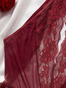 1 bộ đồ lót gợi cảm - Bộ jumpsuit hở lưng màu đỏ rượu quyến rũ với ren, khóa tròn. - Màu Đỏ Sâu - Xem 4