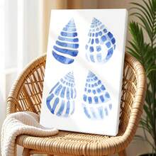 1pc Blue Summer Wall Art, Beach Decor, Ocean Framed Wall Art, Wrapped Canvas Poster Vintage Prints, Blue Shells, Textured Surfaces, Natural Patterns - Abstract, Modern, Abstract, Minimalist Style, Birthday Party Decor, Decorative Wall Art for Living Room Bedroom Office, Hanging Hardware Included - Wrapped Framed Canvas, Vertical - Lienzo enmarcado - Ver 2