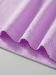 年輕女孩休閒短袖T恤，卡通小魚刺繡，透氣時尚，夏季系列 - 粉色 - 查看 6