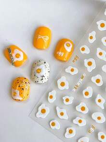 1pc Embossed Fried Egg Nail Art Sticker, Minimalist Sweet Cute Cartoon Pattern, Popular Nail Decor Sticker, Waterproof Long-Lasting Easy To Apply DIY Nail Art Accessory - Multicolor - View 2