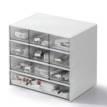 Plastic Desktop Storage Drawers 9 Drawers Stackable Desk Storage Organisers Detachable Storage Drawer Units Storage Box For Makeup Stationery Supplies Home Office Storagegtt - Transparent White - View 8