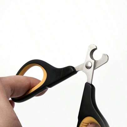 1pc Ergonomic Pet Nail Clippers, Suitable For Cats & Dogs, Comfortable PVC Handle And Sharp Stainless Steel Blades, Black & Yellow Design, And Precise Trimming