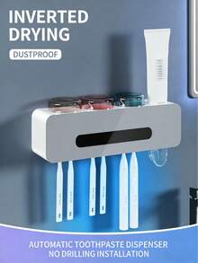 Wall Mounted Toothbrush Holder With Toothpaste Dispenser, Bathroom Toothbrush Stand, Bathroom Vanity Organizer Storage Rack - Multicolor - View 4