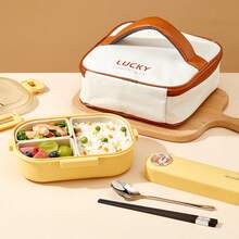 1000ML 3 Compartments Portable Plastic Lunch Box, Cute Patterned Fruit Salad Bento Box, Large Capacity Sealed Leak Proof Lunch Container, Detachable Divided Fruit Fresh-Keeping Box, Microwave Heatable, Suitable For Student And Adult Use In School, Office, Outdoor Camping, Picnic, Travel - Multicolor - View 3