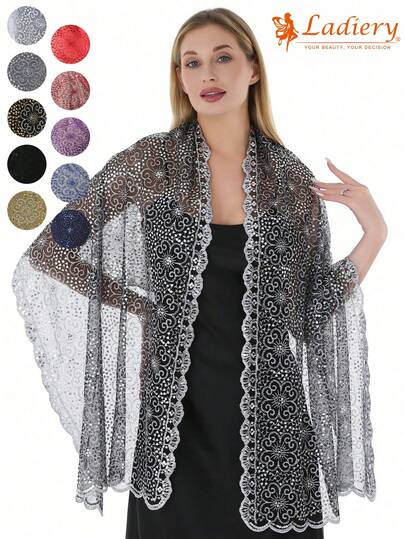 1pc Fashionable Sequin Embroidered Shawl, Women's Wedding Party Versatile Scarf, Suitable For Multiple Occasions All Year Round