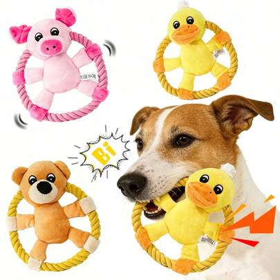 Pink Plush Pig Rope Squeaky Toy, Built-In Sound To Attract Dogs, Chew Toy For Dental Care, Suitable For Medium/Small Dogs & Puppies, Soft Material For Teeth, Great Gift For Dog Birthday