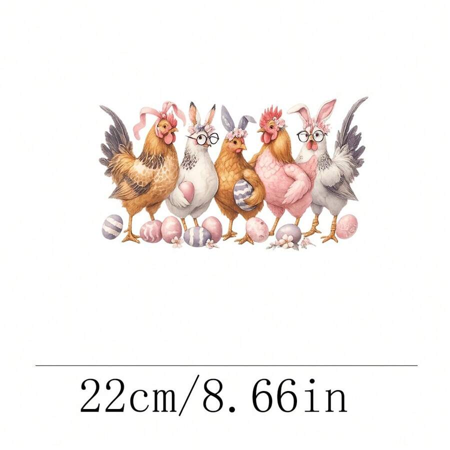 1/2/3pcs Easter Bunny Ear & Chicken Heat Transfer Prints, DIY Applique Patches For Clothing, T-Shirts, Hoodies, Canvas Bags, Hats, Pillows - L - View 1