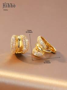 Hihho 一对多层耳环，镶嵌立方氧化锆，时尚光滑金属耳环，质感丰富，光泽亮丽，优雅女士耳环，适合日常佩戴和约会。 - 耳飾 - 查看 7