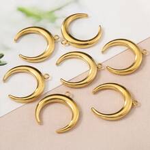 5pcs Fashionable Stainless Steel Crescent Moon Shaped Single Hole Pendant, Suitable For DIY Necklace, Bracelet, Earring, Beaded Jewelry Making - Stainless Steel Moon Pendant - View 2