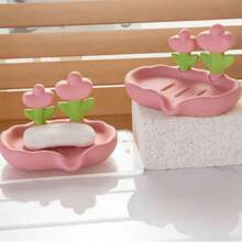 1pc Floral Self-Draining Soap Dish - Durable, Hygienic Bathroom Accessory For Home Decor - Multicolor - View 13
