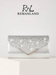 REMANLAND 女士轻便静音奢华水钻水桶包 - 迷你抽绳透明包，饰以仿珍珠，优雅精致的水钻晚宴包，适合派对、新娘送礼会、圣诞节等场合。 - 銀色 - 查看 1