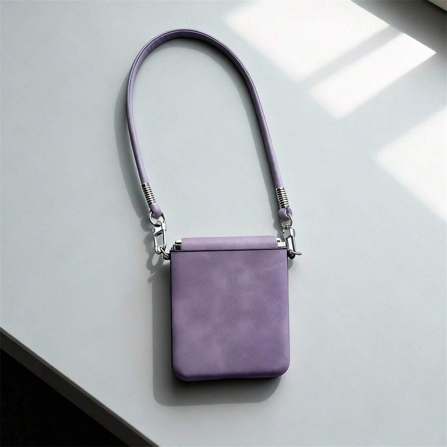 清新浅紫色手机壳，带防丢挂绳，兼容三星 Galaxy ZFlip7、ZFlip6、ZFlip 5，防震后盖 - 紫丁香色 - 查看 1