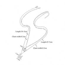 Set de 2 collares minimalistas de moda con colgante de letra y ojo, cadena de labios de acero inoxidable plateado para mujeres - Plateado - Ver 2