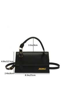 纯色PU皮革拼接蝴蝶结设计方形翻盖斜挎包，适合女性日常通勤、购物、旅行、聚会、夜店、度假、生日礼物等场合。 - 黑色 - 查看 5