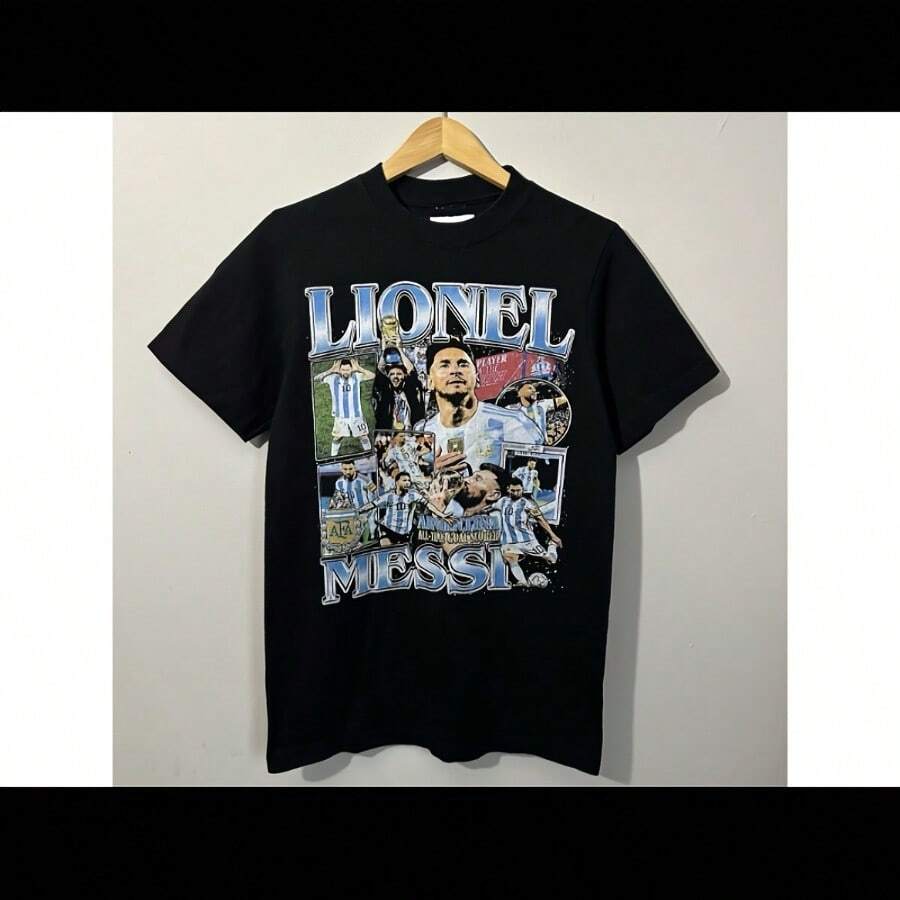 Lionels Messiss Argentina All Time Goal Scorer T Shirt Size Small Oversized Black - 黑色 - 查看 1