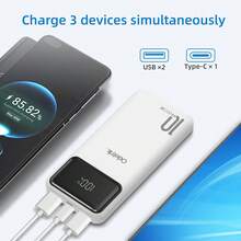 10000mAh 22.5W QC3.0 Power Bank With 3 Outputs, 2 Inputs & LCD Display - Fast Charging, Portable, Universal Compatibility - White - View 3