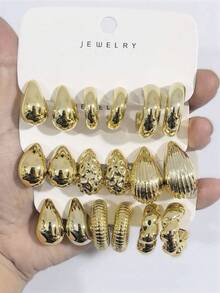 6-18pcs Luxury Gold Personalized Exaggerated CCB Earring Set - Yellow Gold - View 1