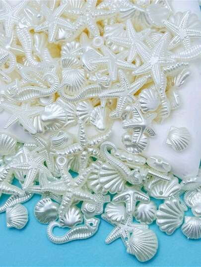 100pcs Of Ocean Style Seashells, Conches, Seahorses And Other Shapes Of Beads, DIY Hand Woven Irregular Scattered Bead Bracelets, Jewelry Making DIY Hair Accessories Through Hole Pendants, 3D Jewelry Pendants, Handicrafts