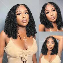 VIOLLY 杰瑞卷发 34 英寸自然黑 13*4 高清透明蕾丝前额耳到耳自由分缝 200% 密度熔合发际线婴儿发预拔毛预漂白发结耐热人发混纺假发长款奢华假发 - 1B# - 查看 9