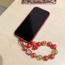 2026 red phone case Apple 17 New Year girl 16promax silicone 13 soft 15 pendant 14 soft protective cover - [女の子の顔+チェーン]iPhone 12 Pro用シリコンソフトケース - チェックする 4