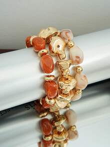 LADYCOCO 3pcs/Set Vintage Thick Chunky Acrylic Beaded Multilayer Bracelet, Transformable Gold Chip Bracelet, Suitable For Women, Couples, Party, Daily Wear - Multicolor 33 - View 3