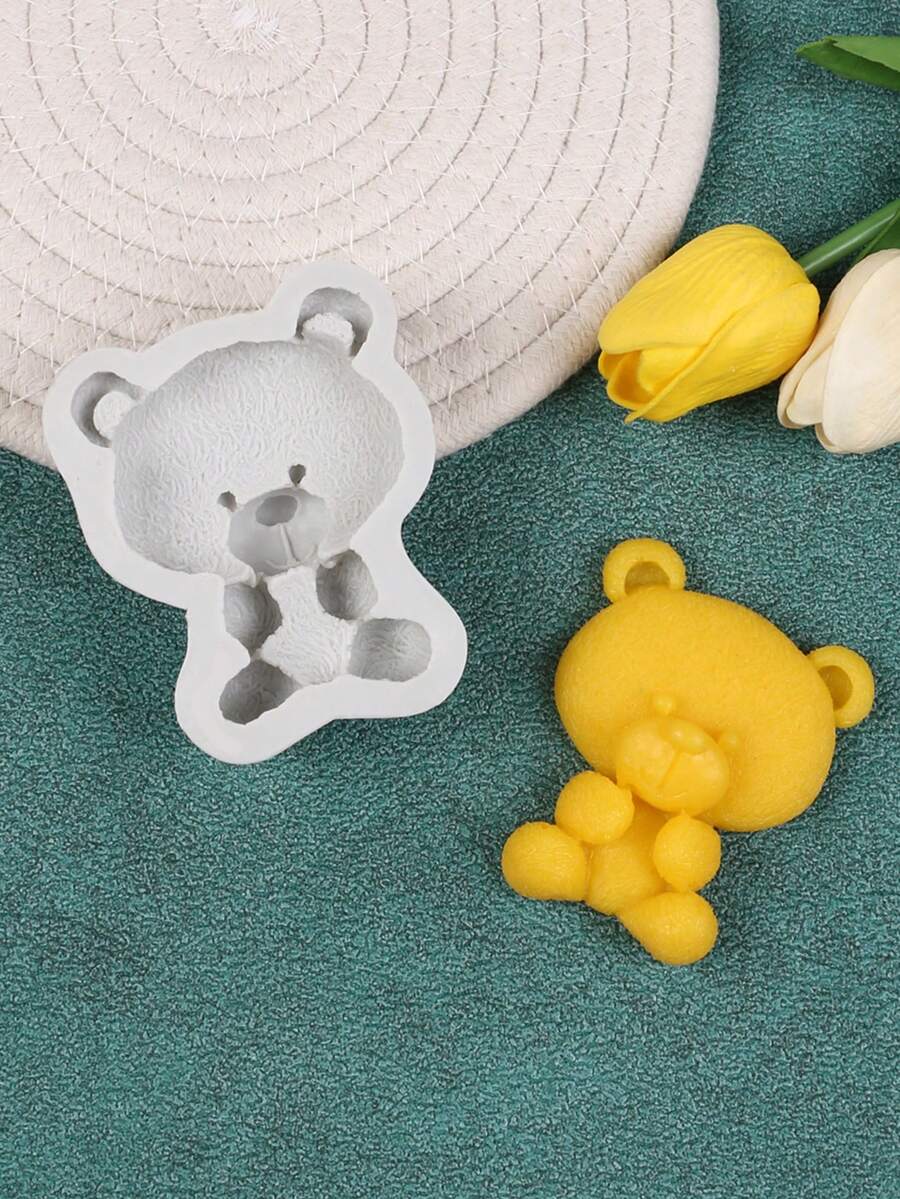 1pc Cute Teddy Bear Handmade Clay Mold, DIY Plaster Aromatherapy Silicone Mold - Grey - View 1