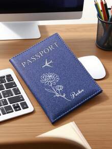 定制个性化护照夹，定制姓名文字花卉图案护照套，印有姓名的个性化护照套，定制信纸护照套，优雅旅行钱包，独特旅行礼物，周年纪念礼物，圣诞礼物，节日/度假礼物，简约风格皮革护照套 - 彩色 - 查看 3