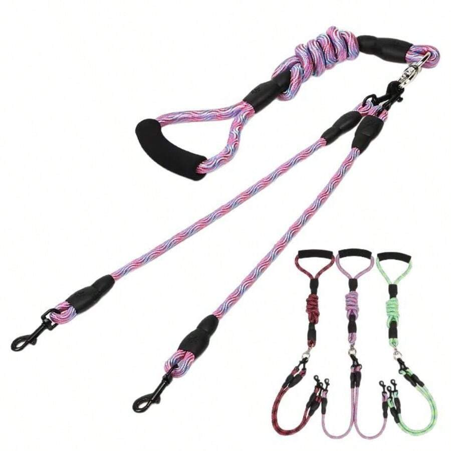 2pcs Wavy Design Detachable Dog Leash, Includes Nylon Leash, Suitable For Walking Two Dogs - Multicolor - View 1