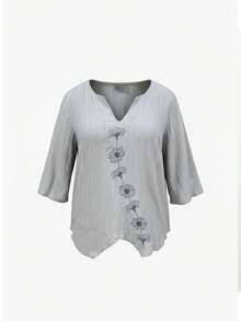 Áo nữ cỡ lớn thêu hoa tối giản, thích hợp cho lễ Eid mùa xuân. - Xám - Xem 4
