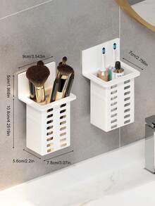No Drill Wall Mounted Toothbrush & Toothpaste Holder, Suitable For Bathroom & Kitchen, Can Hold Toothbrush, Toothpaste, Comb, Razor, Curling Iron, Straightener, Or Chopsticks, Spoons, Forks, Multi-Function Storage & Organization Rack, Bathroom Accessory, Bathroom Decor, Home Organization, Home Decor - Multicolor - View 13