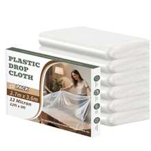 Paquete de 10 paños de caída para pintores 9 x 12 pies tela de plástico tranrente impermeable a prueba de polvo y reente al desgarro para mueb cubia de sofá - Transparente - Ver 7