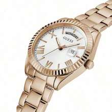 GUESS Women's Quartz Watch, Rose Pink Quartz Movement, Stainless Steel Strap, 50M Water Resistant, Suitable For Daily Wear, Parties, And Birthday Gifts - GW0308L3 - White + Brown Strap - View 5